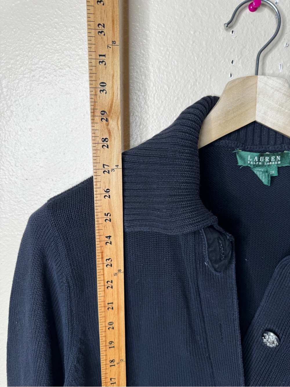 Lauren Ralph Lauren Womens 2X Black Cotton Cardigan Sweater Crest Buttons Collar - Picture 4 of 6